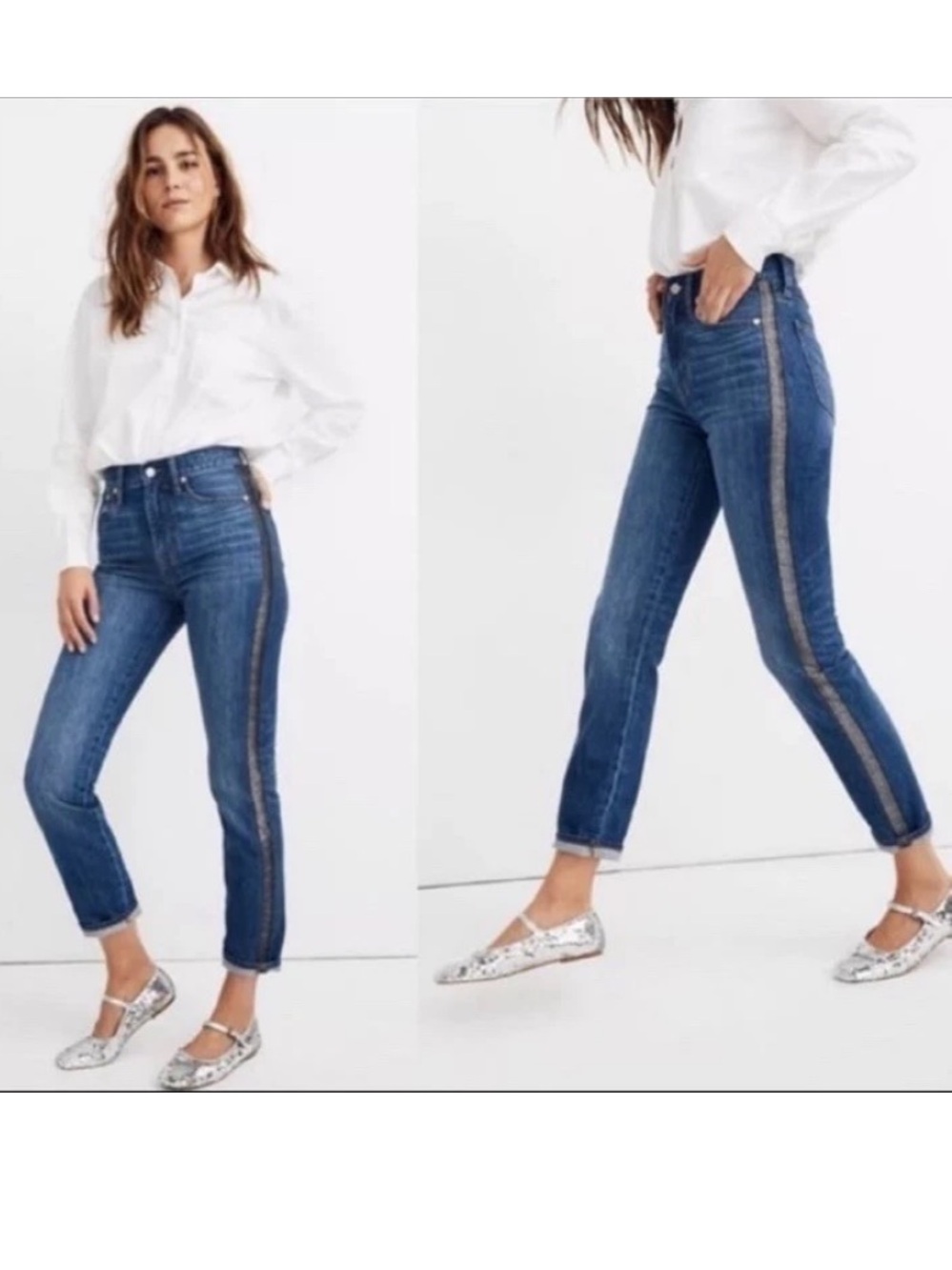 Madewell Blue Ankle Jeans with Metallic Side Stripe